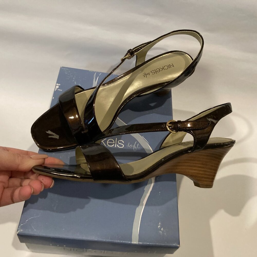 Nickels Soft Dark Bronze Patent Leather Sandals